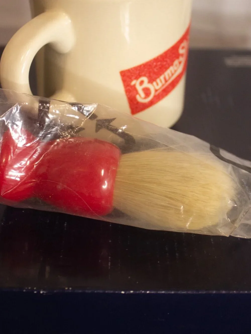 Burma‑Shave Vintage Shaving Mug with Brush – Original Brush Sealed – Red Logo